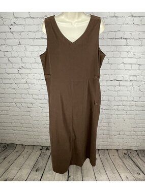 Cambridge Country Brown Sleeveless V Neck Cargo Pocket Shift Dress Size Large L